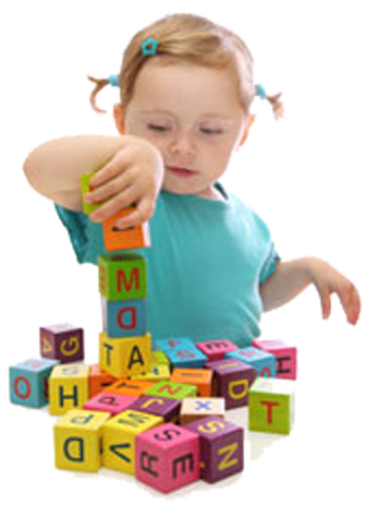 girl playing with letter blocks